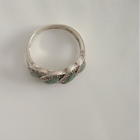 Beautiful Sterling Silver Vintage Style Jade and Marcasite Cocktail Ring 8.25 - Picture 7 of 7
